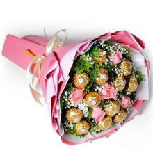 Bouquet of 5 Pink Roses with 12pcs Ferrero Rocher Chocolates
